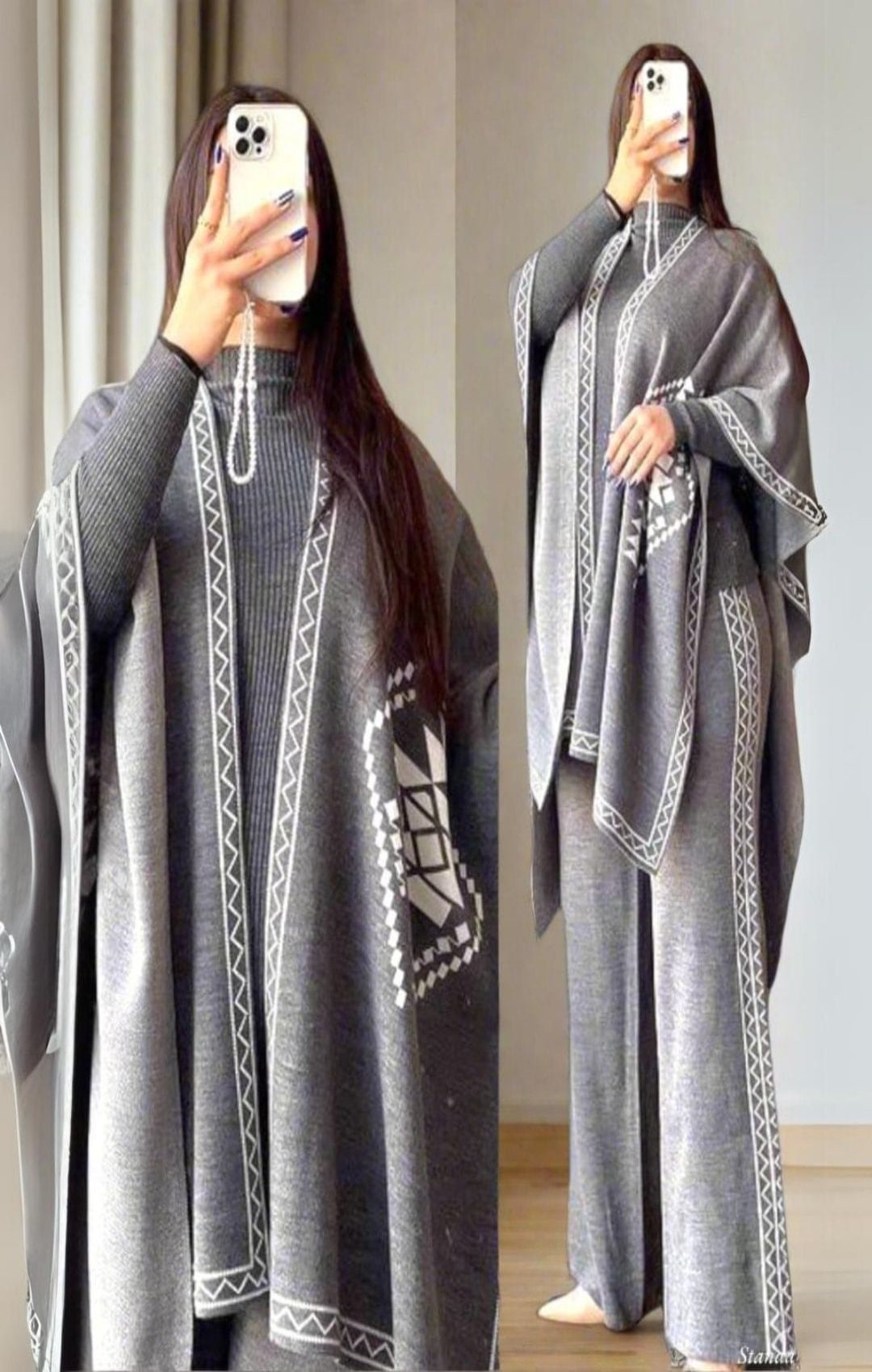 READY TO WEAR WINTER 3 PIECE FLEECE SUIT CAPE SHAWL HIGH NECK & TROUSE