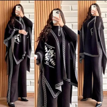 READY TO WEAR WINTER 3 PIECE FLEECE SUIT CAPE SHAWL HIGH NECK & TROUSE