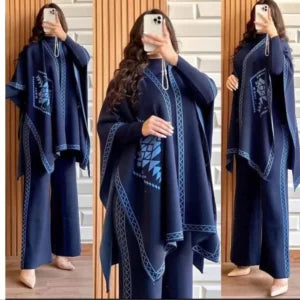 READY TO WEAR WINTER 3 PIECE FLEECE SUIT CAPE SHAWL HIGH NECK & TROUSE