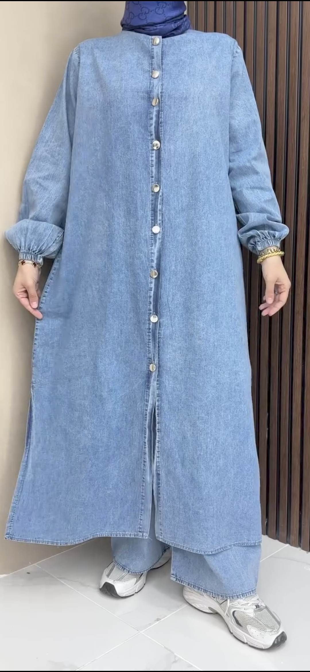 Denim style long shirt with pent  🩵