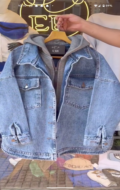 Woman Denim jacket with hoodie 🤍🥶